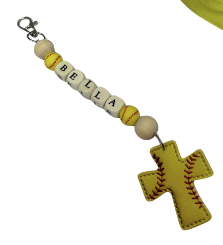 Softball Personalized Beaded Cross Bag Tag