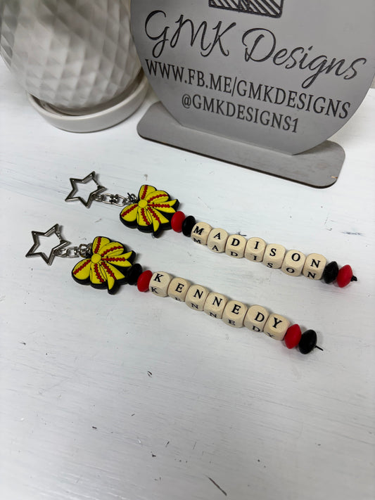 Softball Personalized Beaded Bag Tag