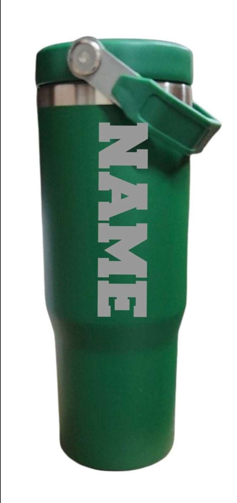 30 Ounce Green Flip Top LASER ENGRAVED Stainless Steel Panthers Tumbler