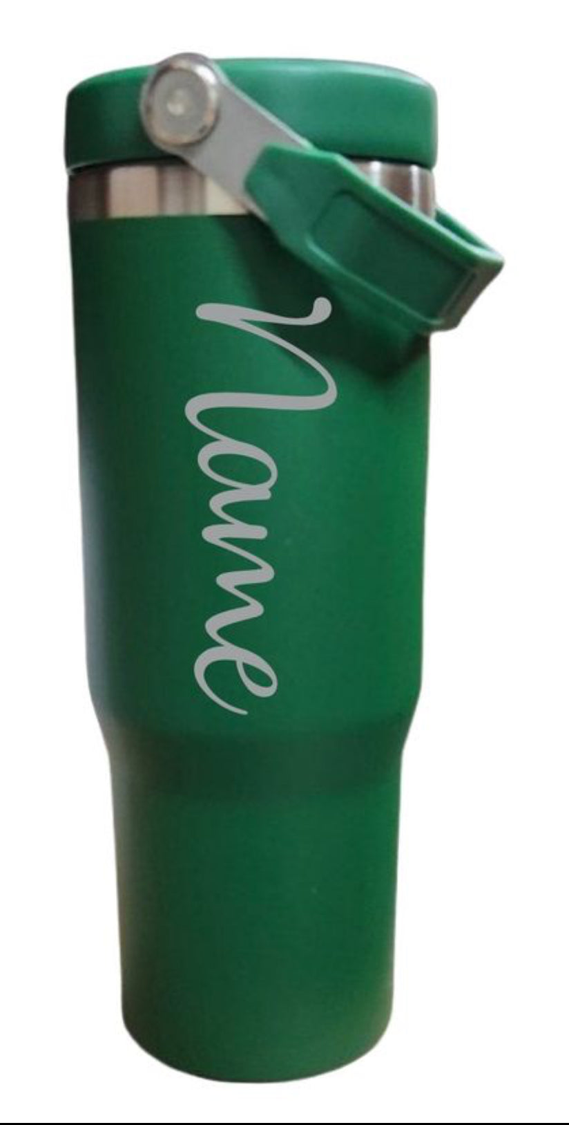 30 Ounce Green Flip Top LASER ENGRAVED Stainless Steel Panthers Tumbler