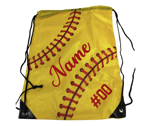 Softball Drawstring Backpack Personalized with name and number